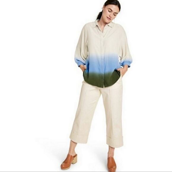 Womens Plus Size Dip-Dye Long Sleeve Button-Down Blouse Rachel Comey x Target - Picture 4 of 6